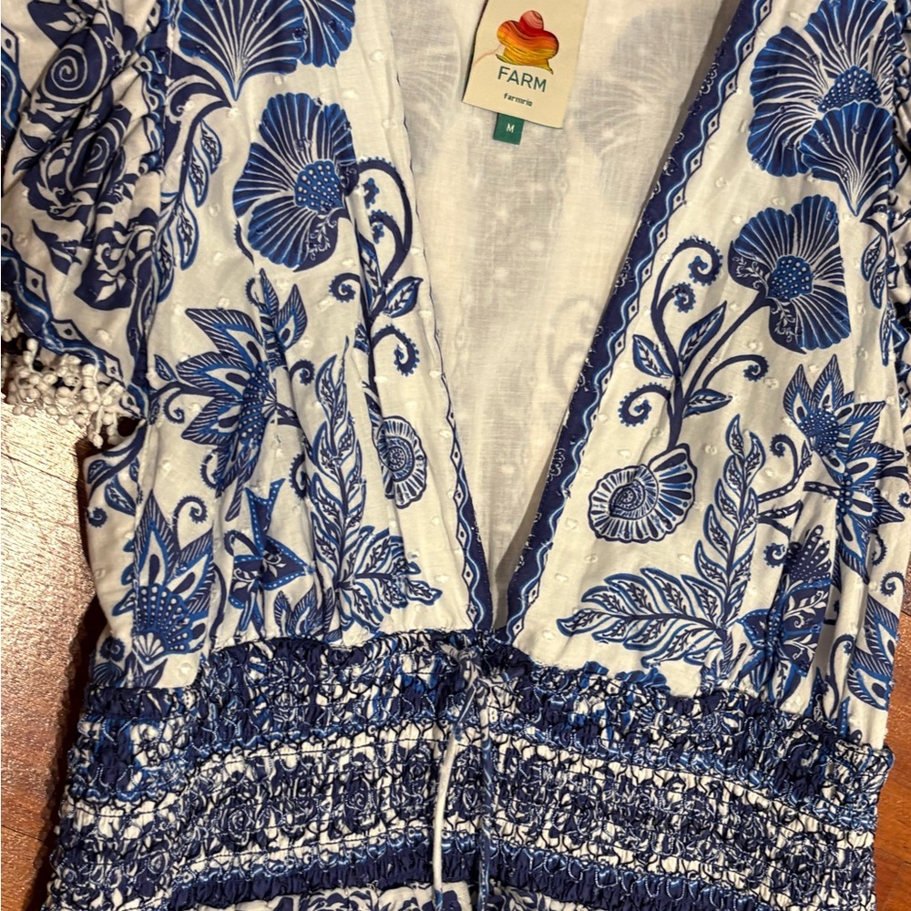 Farm Rio Blue & White Floral V-Neck Maxi Dress - Picture 5 of 7